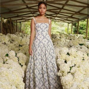 Agua by Agua Bendita Blue and Cream Floral Maxi Dress